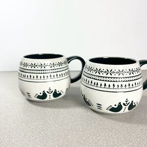 Hearth & Hand Magnolia Nordic Christmas Birds Green Fair Isle Mugs-Set of 2 cups